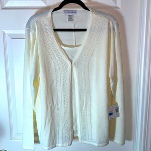 Sag Harbor Sweater Mock Shell Cardigan Cream tiny bead embellished NWT Size XL